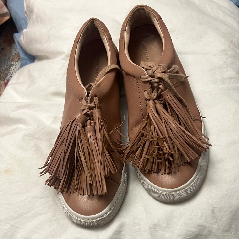 Loeffler Randall Tan Leather Sneakers with Tassels size 9